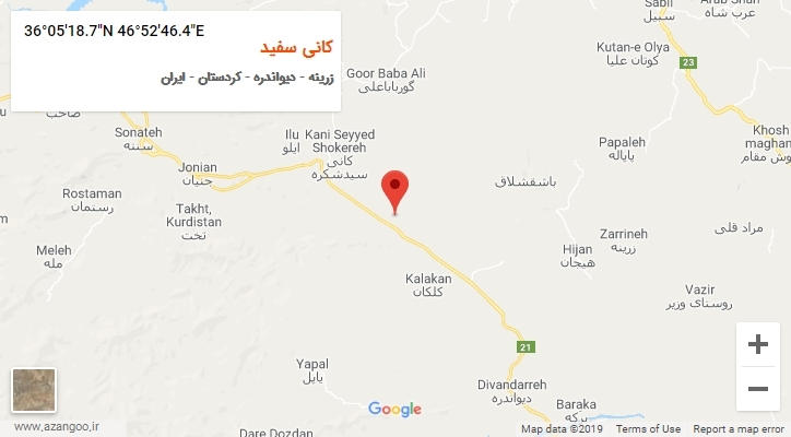 روستای کانی سفید بر روی نقشه