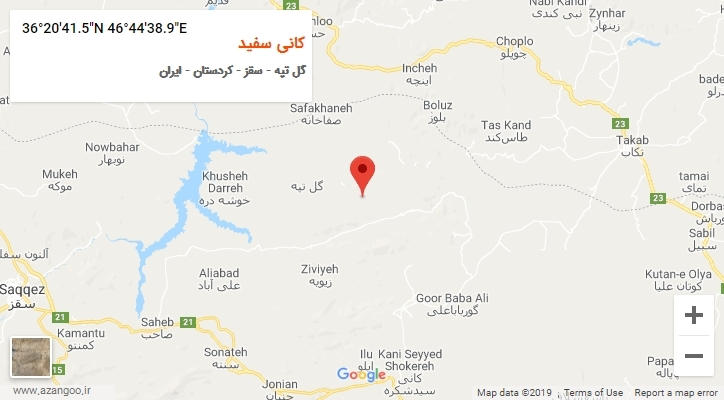 روستای کانی سفید بر روی نقشه