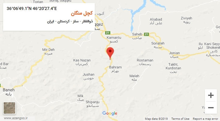 روستای کچل منگان بر روی نقشه