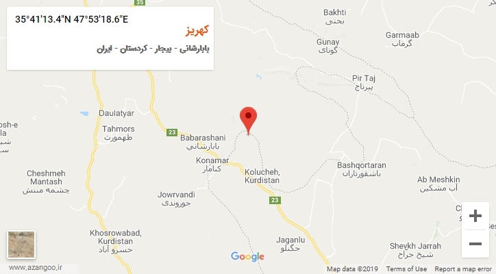 روستای کهریز بر روی نقشه