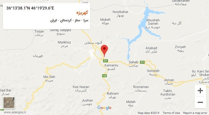 روستای کهریزه بر روی نقشه