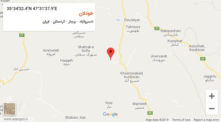 روستای خودلان بر روی نقشه