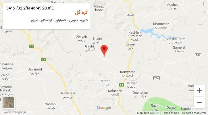 روستای کره گل بر روی نقشه