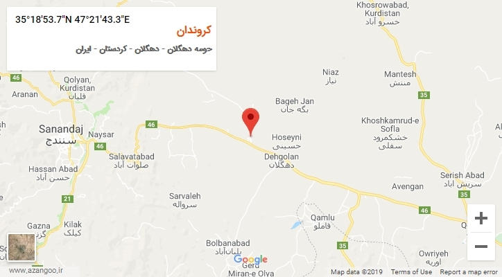 روستای کروندان بر روی نقشه