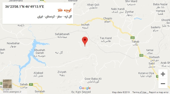 روستای کوچه طلا بر روی نقشه