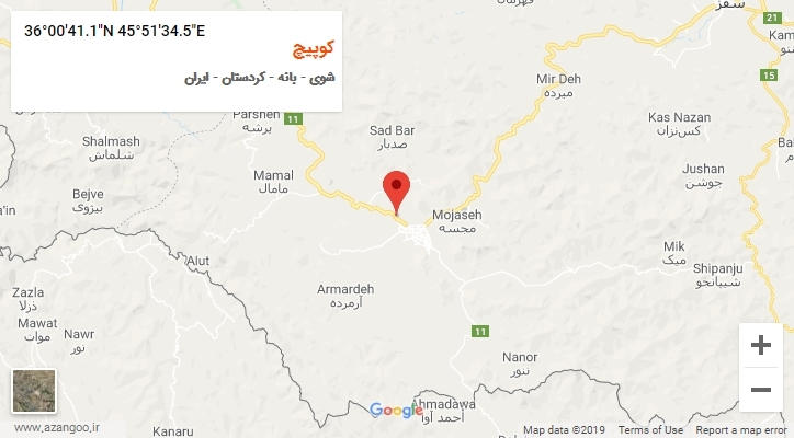 روستای کوپیچ بر روی نقشه