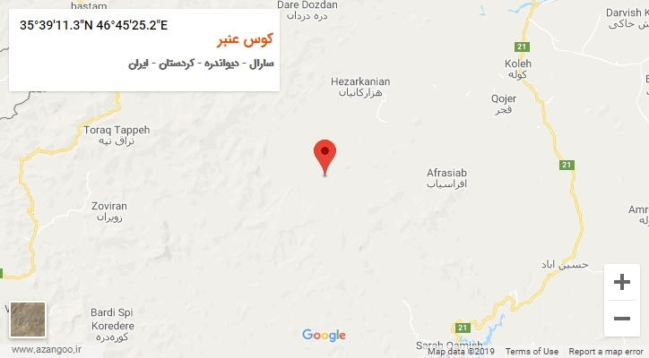 روستای کوس عنبر بر روی نقشه