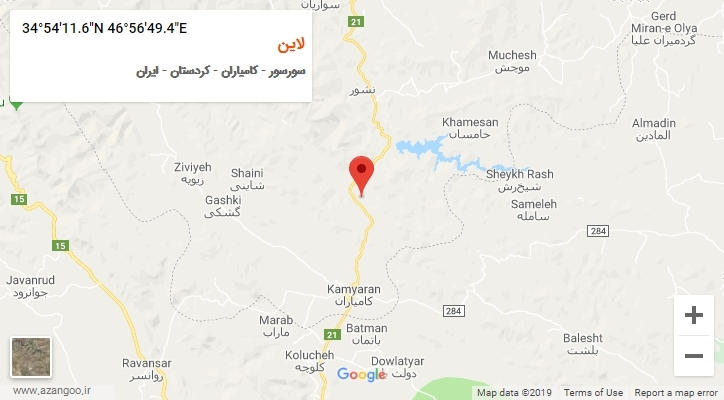 روستای لاین بر روی نقشه