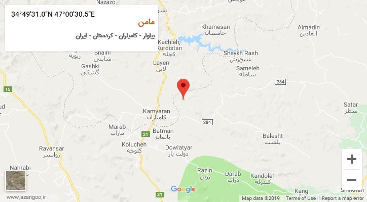 روستای مامن بر روی نقشه