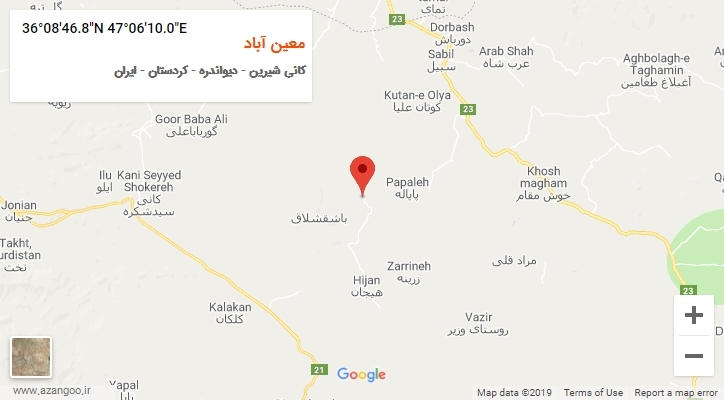 روستای معین آباد بر روی نقشه