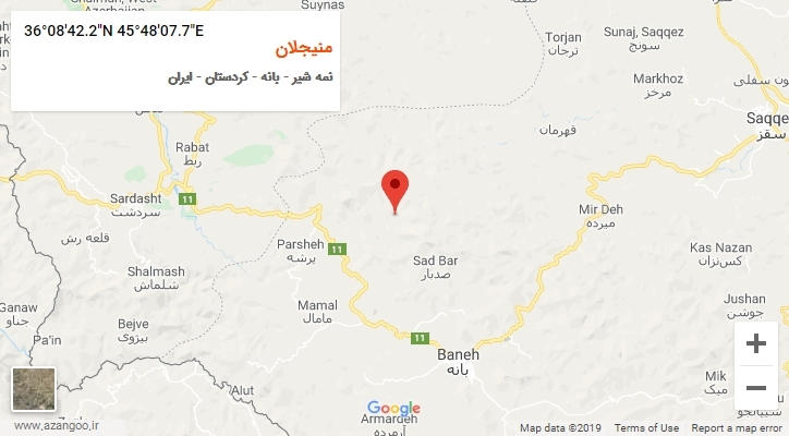 روستای منیجلان بر روی نقشه