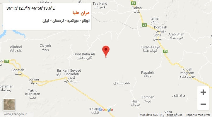 روستای مران علیا بر روی نقشه