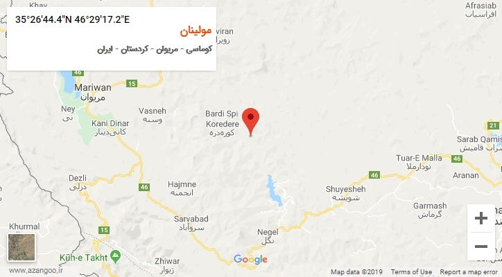 روستای مولینان بر روی نقشه