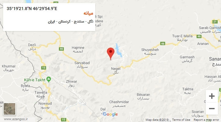 روستای میانه بر روی نقشه