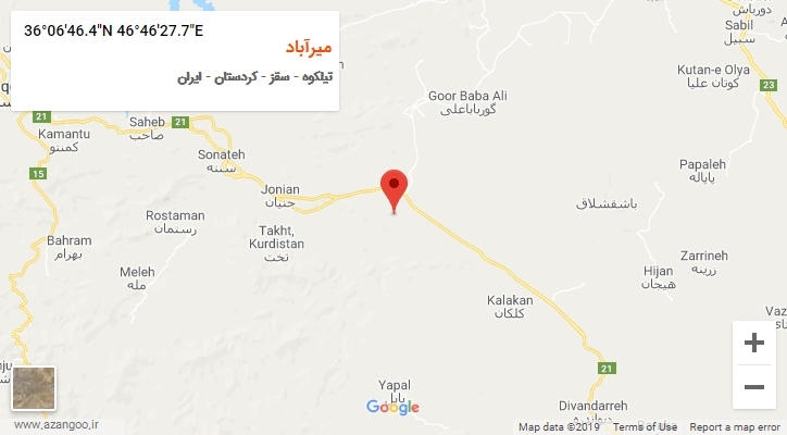 روستای میرآباد بر روی نقشه