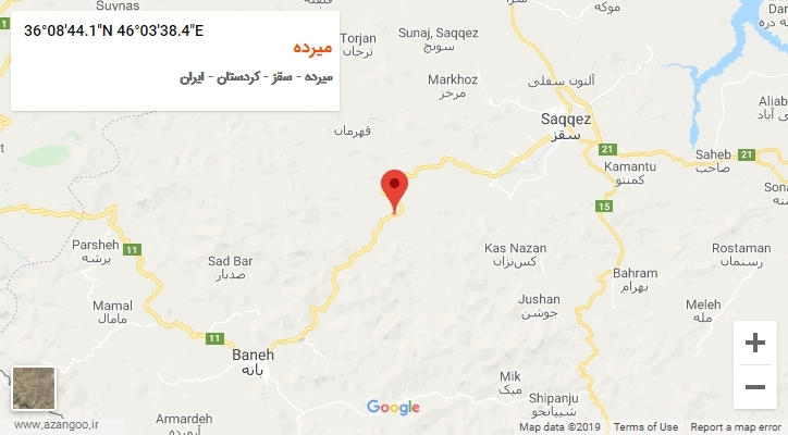 روستای میرده بر روی نقشه