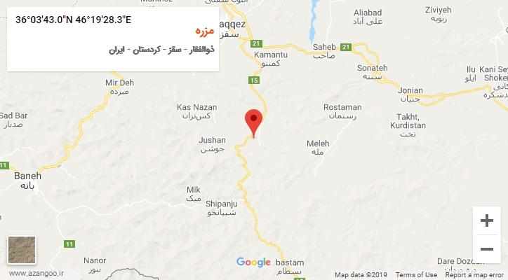 روستای مزره بر روی نقشه