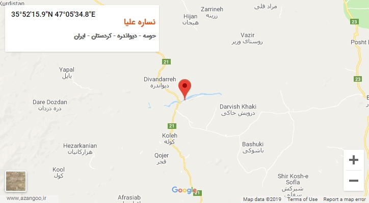 روستای نساره علیا بر روی نقشه