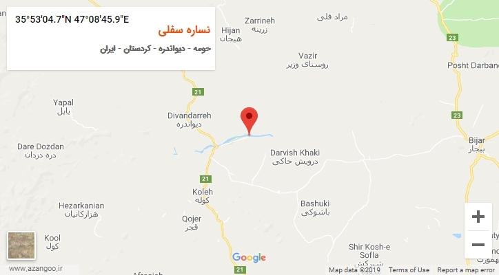 روستای نساره سفلی بر روی نقشه