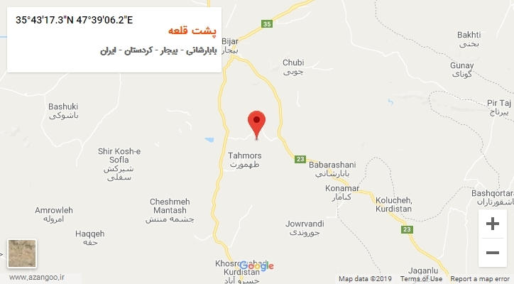 روستای پشت قلعه بر روی نقشه