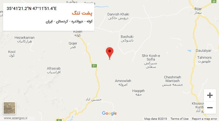 روستای پشت تنگ بر روی نقشه