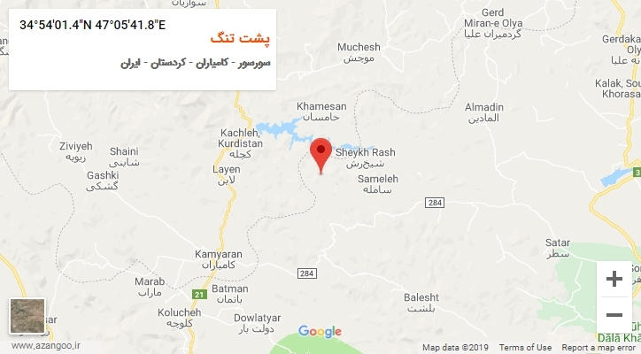 روستای پشت تنگ بر روی نقشه