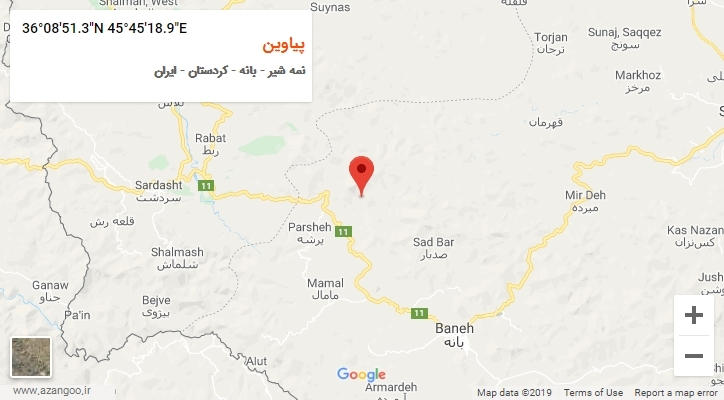 روستای پیاوین بر روی نقشه