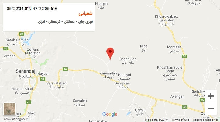 روستای شعبانی بر روی نقشه