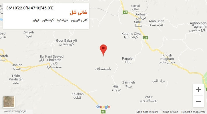 روستای شالی شل بر روی نقشه