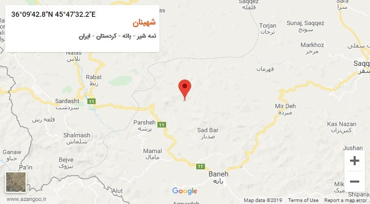 روستای شهینان بر روی نقشه