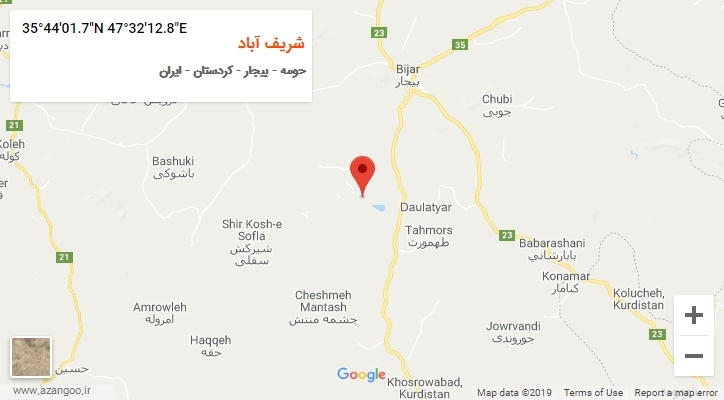 روستای شریف آباد بر روی نقشه