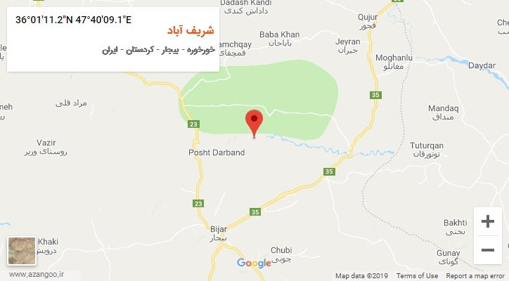 روستای شریف آباد بر روی نقشه