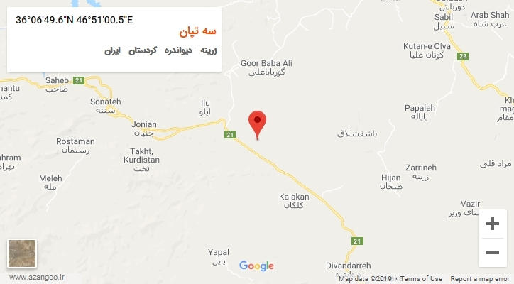 روستای سه تپان بر روی نقشه