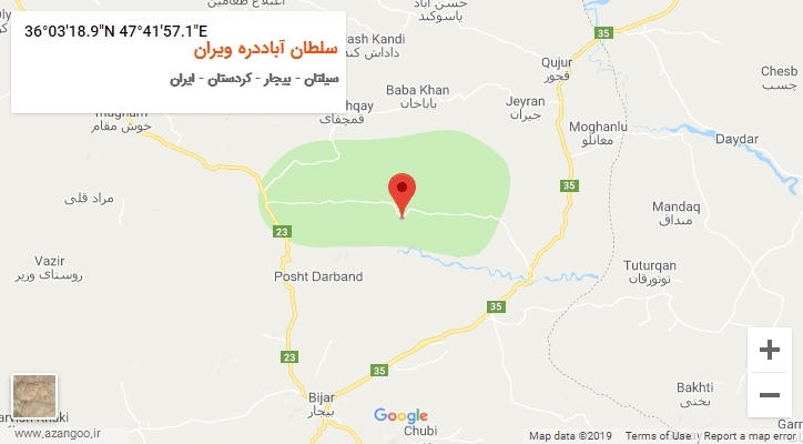 روستای سلطان آباددره ویران بر روی نقشه