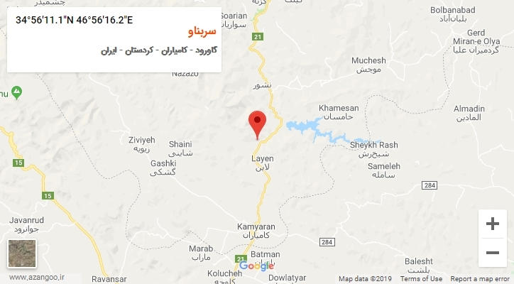 روستای سربناو بر روی نقشه
