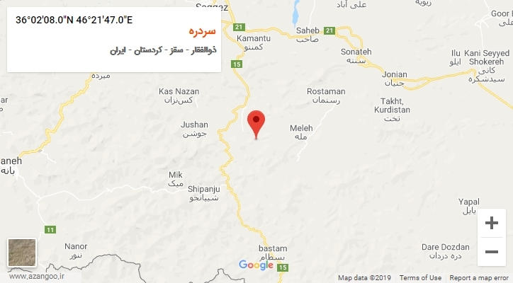 روستای سردره بر روی نقشه