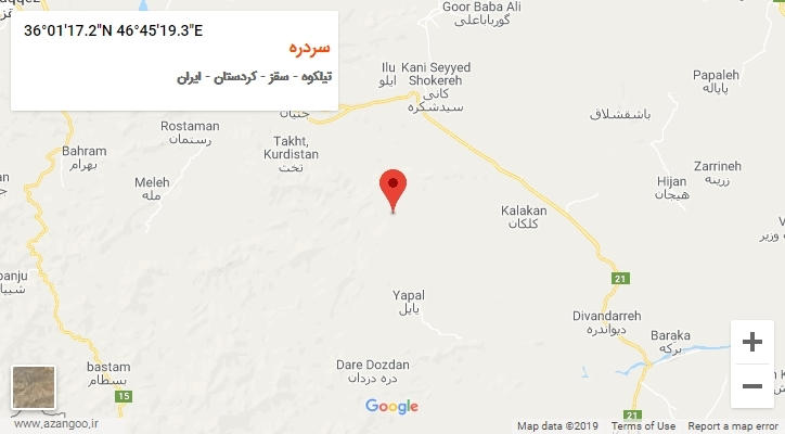 روستای سردره بر روی نقشه