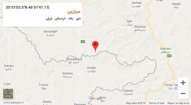 روستای سرتزین بر روی نقشه