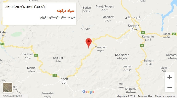 روستای سیاه درکهنه بر روی نقشه