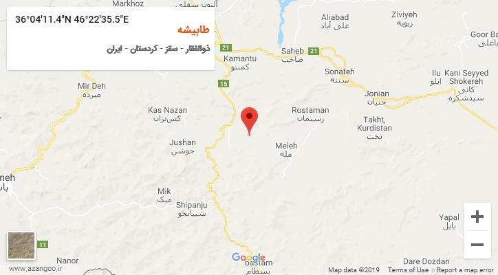 روستای طابیشه بر روی نقشه