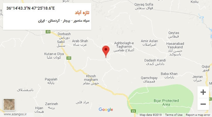 روستای تازه آباد بر روی نقشه