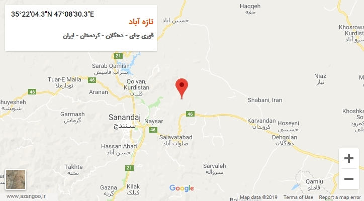 روستای تازه آباد بر روی نقشه