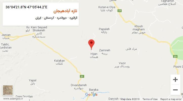 روستای تازه آبادهیجان بر روی نقشه