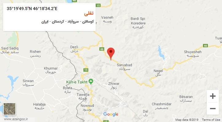 روستای تفلی بر روی نقشه