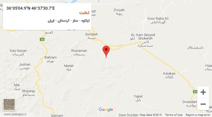 روستای تخت بر روی نقشه