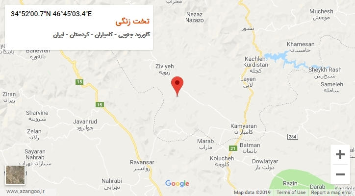روستای تخت زنگی بر روی نقشه