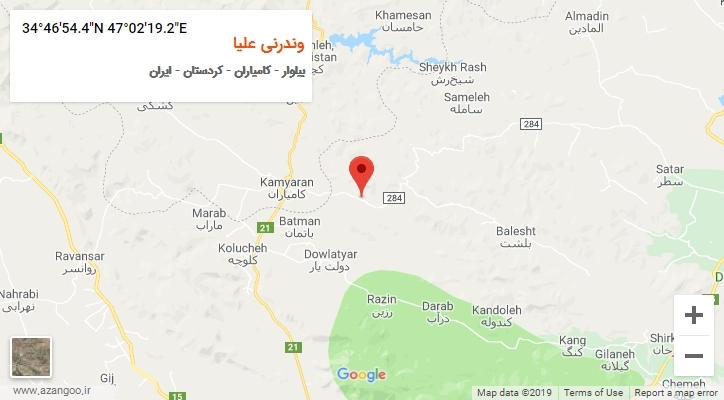 روستای وندرنی علیا بر روی نقشه