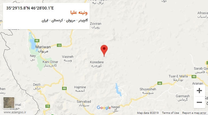 روستای ونینه علیا بر روی نقشه