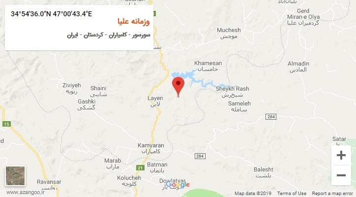 روستای وزمانه علیا بر روی نقشه