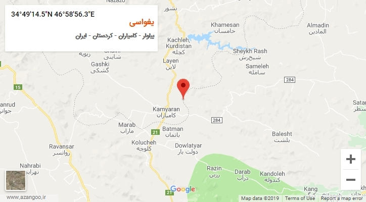 روستای یغواسی بر روی نقشه